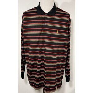 Men’s Size XL Polo Ralph Lauren L/S Shirt Pullover Striped Black Red Gold Pony